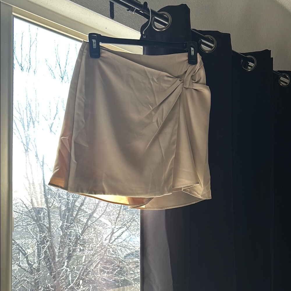 Cream Asymmetrical Wrap Mini Skirt